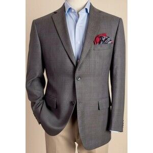PRONTO UOMO Mens Blazer Sport Coat 2-Btn Jacket 44R Brown/Blue Glen Plaid WOOL